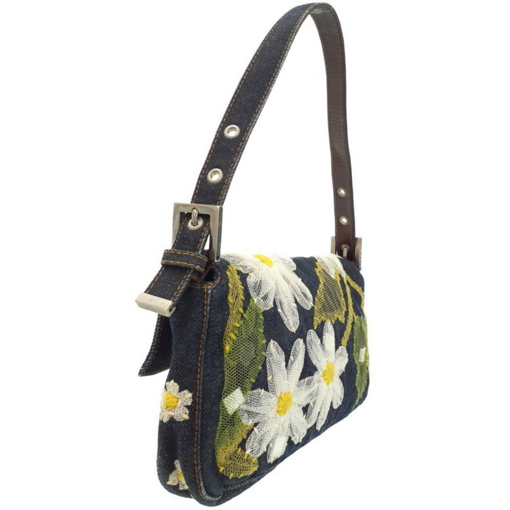 FENDI Flower Denim Mamma Bucket Handbag - Picture 2 of 9